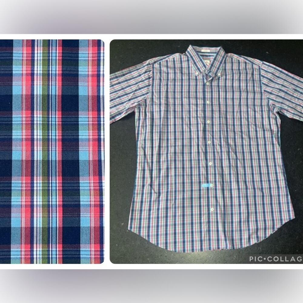 UEC Peter Millar Seaside Finish Multicolor Plaid Short Sleeve Shirt SZ L